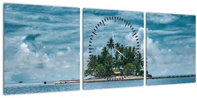 Tablou insula în mare (cu ceas) (90x30 cm)