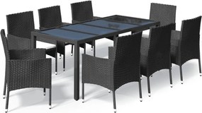 vidaXL Set mobilier de grădină cu perne, 9 piese, negru, poliratan