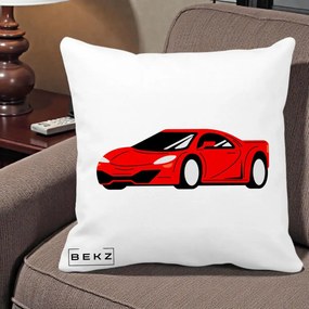 Perna Personalizata Masina Sport Rosie Grafic, 40x40 cm, Alba Mata, Husa Detasabila, Perna Inclusa, BEKZ®