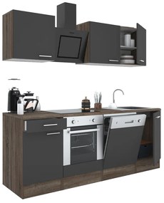 Mobilă de bucătărie Yorki 220, corp din stejar Yorki, față antracit satinat cu element inferior al cuptorului