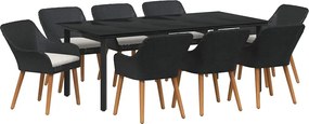 vidaXL Set de masă pentru grădină cu pernă 9 pcs Negru poliratan