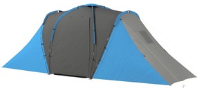 Outsunny Cort de camping pentru familie 4-6 pers. impermeabil ușor de asamblat 2 uși mari dim. 5,55 x 2,25 x 1,9 m gri închis și albastru | Aosom Romania