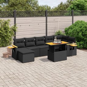 3273624 vidaXL Set mobilier de grădină cu perne, 8 piese, negru, poliratan