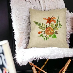 Perna Decorativa Patrata Florale, 40x40 cm, Crem, Husa Detasabila, Perna Inclusa, BEKZ®