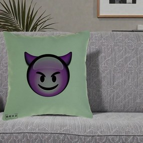 Perna Decorativa Emoji Diavol Mov, 40x40 cm, Verde, Husa Detasabila, Perna Inclusa, BEKZ®