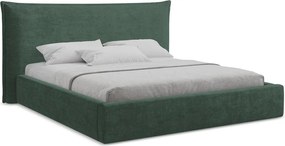 Pat matrimonial verde tapițat cu spațiu de depozitare cu somieră 180x200 cm Esala – Makamii