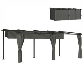 Outsunny Pergolă retractabilă cu perdele laterale, tonelă de grădină din metal cu protecție solară UPF30+, gri închis | Aosom Romania