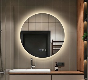 Oglindă Baie LED și Dezaburire Elit's Premium cu Senzor Touch, Lumina Rece, Caldă și Neutră, 70 cm, lumina ambientala spate