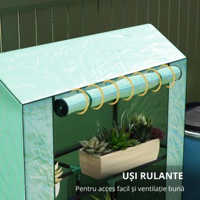 Outsunny Sera Mini cu 3 Niveluri, Copertină din PE cu Armătură și Ușă Rulabilă, 100x40x150 cm, Verde | Aosom Romania