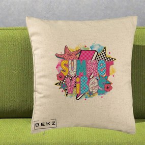 Perna Decorativa Summer Vibes Colorata, 40x40 cm, Bej, Husa Detasabila, Perna Inclusa, BEKZ®