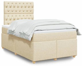 vidaXL Pat box spring cu saltea, crem, 120x200 cm, textil