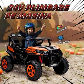 AIYAPLAY Mașinuță Electrică pentru Copii 3-8 Ani 24V cu 2 Locuri, Dublu Motor, Telecomandă și Pornire Lentă, Portocaliu | Aosom Romania