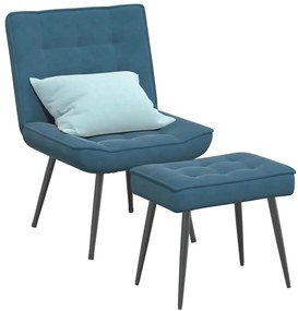 vidaXL Scaun de relaxare cu taburet, albastru, catifea