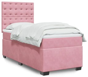 vidaXL Pat box spring cu saltea, roz, 80x200 cm, catifea
