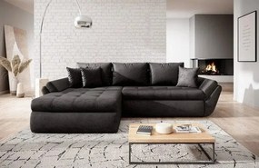 Colțar extensibil dumonde cu ladă de depozitare si sezut confortabil din spuma high-density, Loana Madagaskar Black 270x185 cm