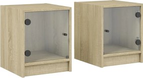 vidaXL Noptiere cu uși din sticlă, 2 buc., stejar sonoma, 35x37x42 cm