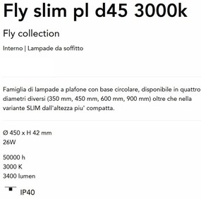 Plafoniera LED moderna Fly slim pl d45 3000k alba