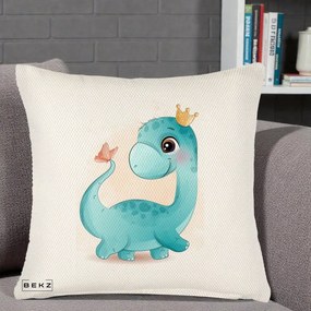 Perna Personalizata Dinozaur Bland Coroana Kawaii, 40x40 cm, Crem Reliefat, Husa Detasabila, Perna Inclusa, BEKZ®