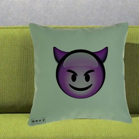 Perna Decorativa Emoji Diavol Mov, 40x40 cm, Verde, Husa Detasabila, Perna Inclusa, BEKZ®
