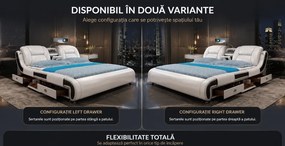 MOB05 Premium 180x200 cm Beige Right Drawer – Pat Inteligent Premium cu Proiector HD, Purificator de Aer, Vibromasaj, Boxe Bluetooth, Seif Integrat și Spații de Depozitare