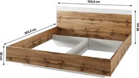 Pat dublu, 160x200, stejar wotan/alb, GABRIELA