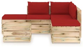 Set mobilier gradina cu perne, 6 piese, lemn verde tratat