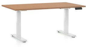 Výškově nastavitelný stůl OfficeTech D, 140 x 80 cm, bílá podnož, buk