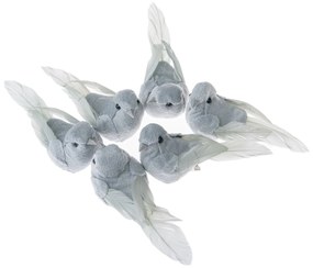 Set de păsări gri cu clemă, 8,5 cm, 6 bucăți