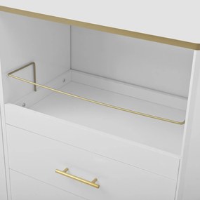 Comodă cu 2 sertare și 2 uși din sticlă, spațiu generos de depozitare, 140x38x90 cm, Alb