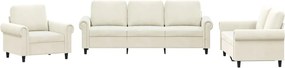vidaXL Set de canapele cu perne, 3 piese, crem, catifea