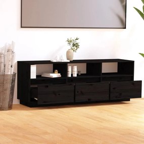 Comoda TV, negru, 140x37x50 cm, lemn masiv de pin 1, Negru