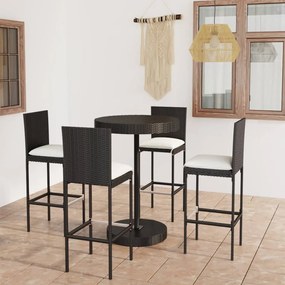 3064766 vidaXL Set mobilier bar de grădină cu perne, 5 piese, negru, poliratan