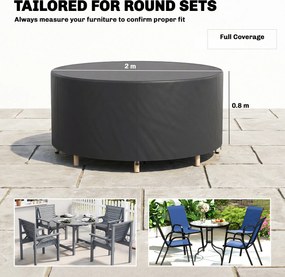 Outsunny Husă impermeabilă pentru mobilier de grădină pentru masă rotundă, țesătură Oxford 420D pentru exterior, Ø200 x 80 cm, negru | Aosom Romania