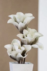 Crenguta 3 flori decorative Rumba, alb maro, 43 cm