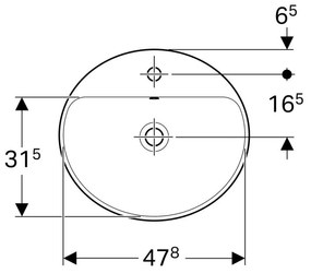 Lavoar baie incastrat alb 50 cm, oval, cu orificiu baterie, Geberit VariForm Cu orificiu, 500x450 mm