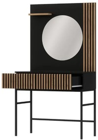 Masa de toaleta cu oglinda si sertar MEORATI 155x85cm, negru/dub artisan