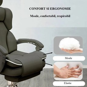 RESIGILAT- Scaun directorial, suport pentru picioare reglabil, pivotant la 360°, înălțime reglabilă, cotieră moale, piele PU rezistentă, Negru/Alb