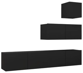 Set dulapuri TV, 4 piese, negru, PAL 1, Negru, 80 x 30 x 30 cm