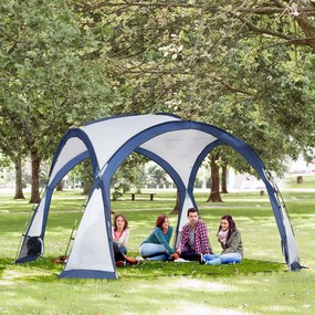 Outsunny Cort de camping dôme pentru familie pentru 6-8 persoane cu 4 uși din plasă cu fermoar, material Oxford detașabil, cârlig pentru lampă, sac de transport dim. 350L x 350l x 230H cm - alb și albastru | Aosom Romania