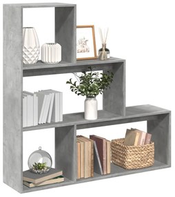 857988 vidaXL Bibliotecă/separator 3 niveluri gri beton 123x29x123 cm lemn