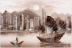 Tablou - Victoria Harbour, Hong Kong, efect sepia (90x60 cm)