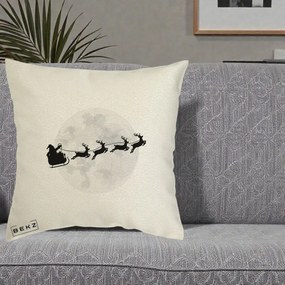 Perna Decorativa Mos Craciun Sanie Luna, 40x40 cm, Ecru, Husa Detasabila, Perna Inclusa, BEKZ®