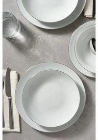 Set veselă 8 piese, porțelan, alb/argintiu