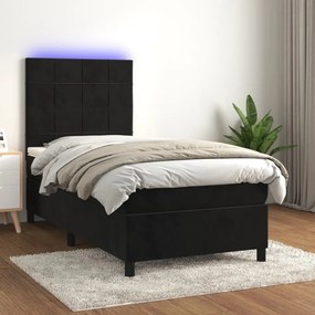 3136091 vidaXL Pat continental cu saltea și LED, negru, 80x200 cm, catifea