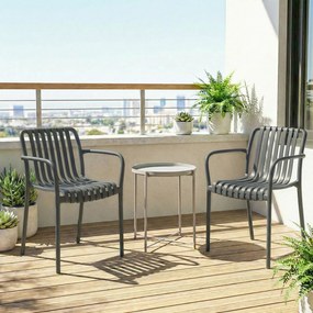 Outsunny Set 4 scaune pentru grădină Scaune stivuibile pentru terasă cu design cu lamele și cotiere, ergonomice Gri închis | Aosom Romania