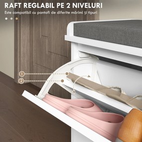 Bancă pentru pantofi HOMCOM, bancă de intrare cu sertar rabatabil | Aosom Romania