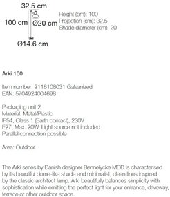 Stalp design modern IP54 Arki 100 galvanizat 2118108031 NL