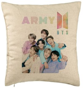 Perna Decorativa BTS Army cu Semnaturi 2, 40x40 cm, Bej, Husa Detasabila, Burduf