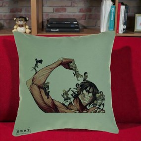 Perna Personalizata Attack on Titan Eren Titan Grup, 40x40 cm, Verde, Husa Detasabila, Perna Inclusa, BEKZ®