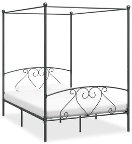 Cadru de pat cu baldachin, gri, 140 x 200 cm, metal Gri, 140 x 200 cm